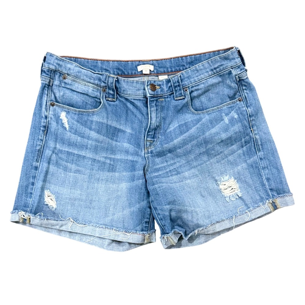 J. Crew Stretch Denim Distressed Cuffed Shorts Women Size 10 Blue